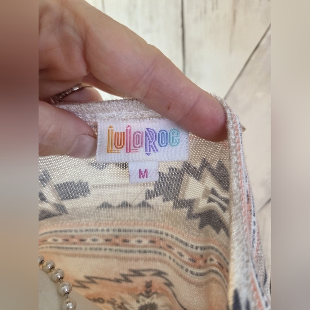 LuLaRoe Aztec Patterned Shirley Kimono in Cream, Peach, and Gray. - Picture 4 of 5